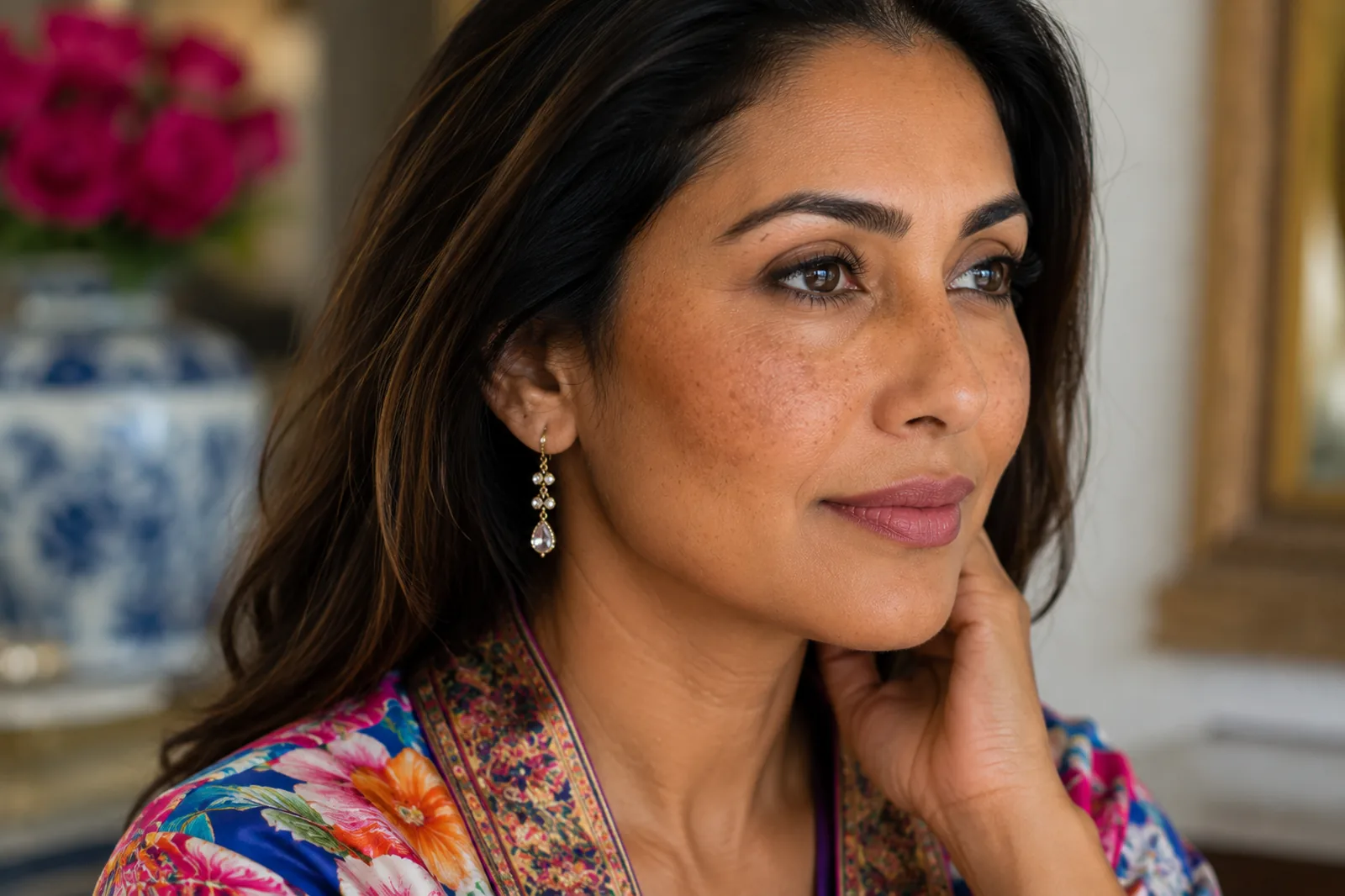South Asian woman with melasma pigmentation on her cheeks before melasma treatment at Englewood Med Spa in Bergen County, New Jersey