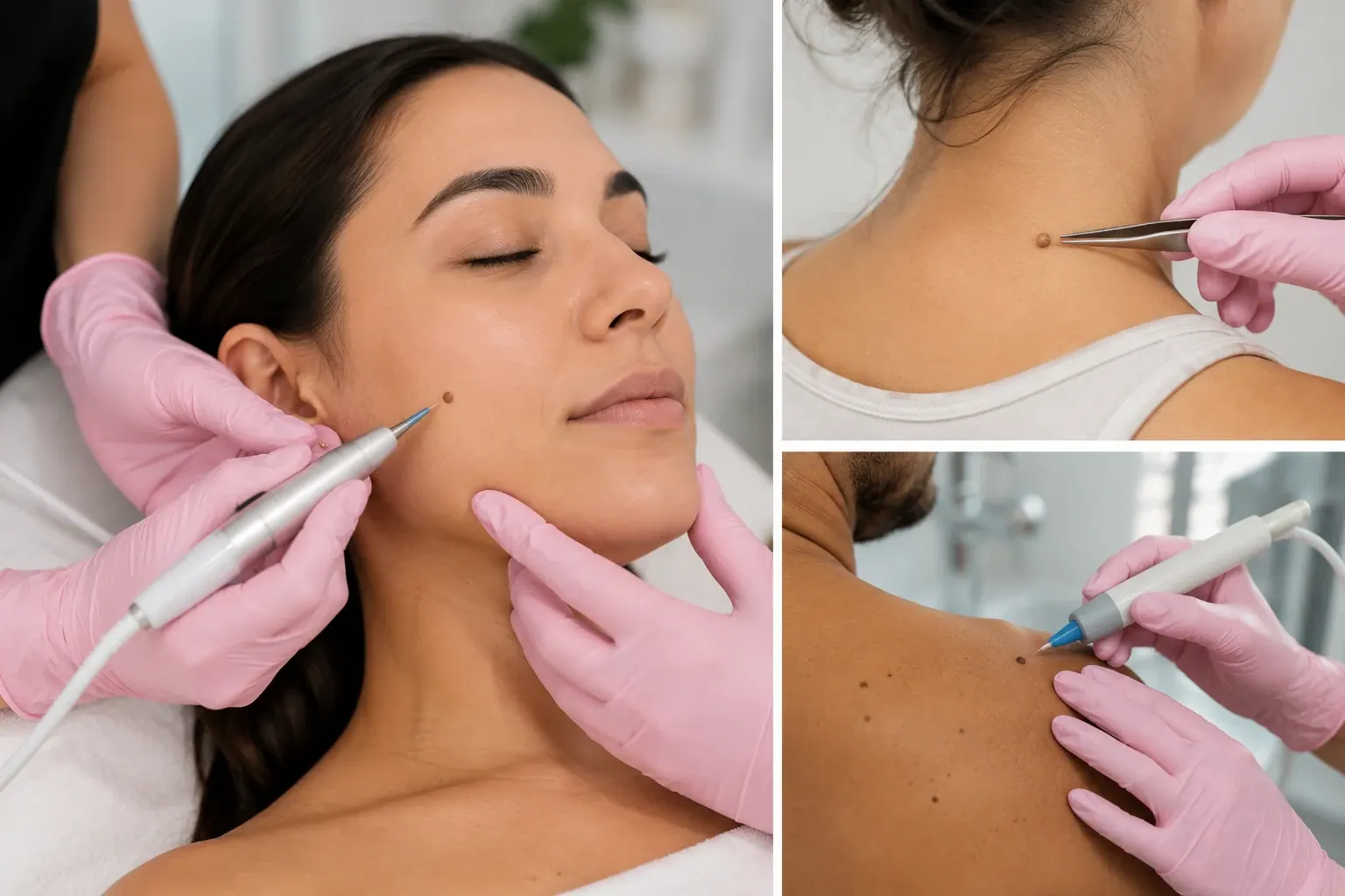 Clinical examples of mole removal, skin tag removal, and benign skin lesion treatments performed at Englewood Med Spa.