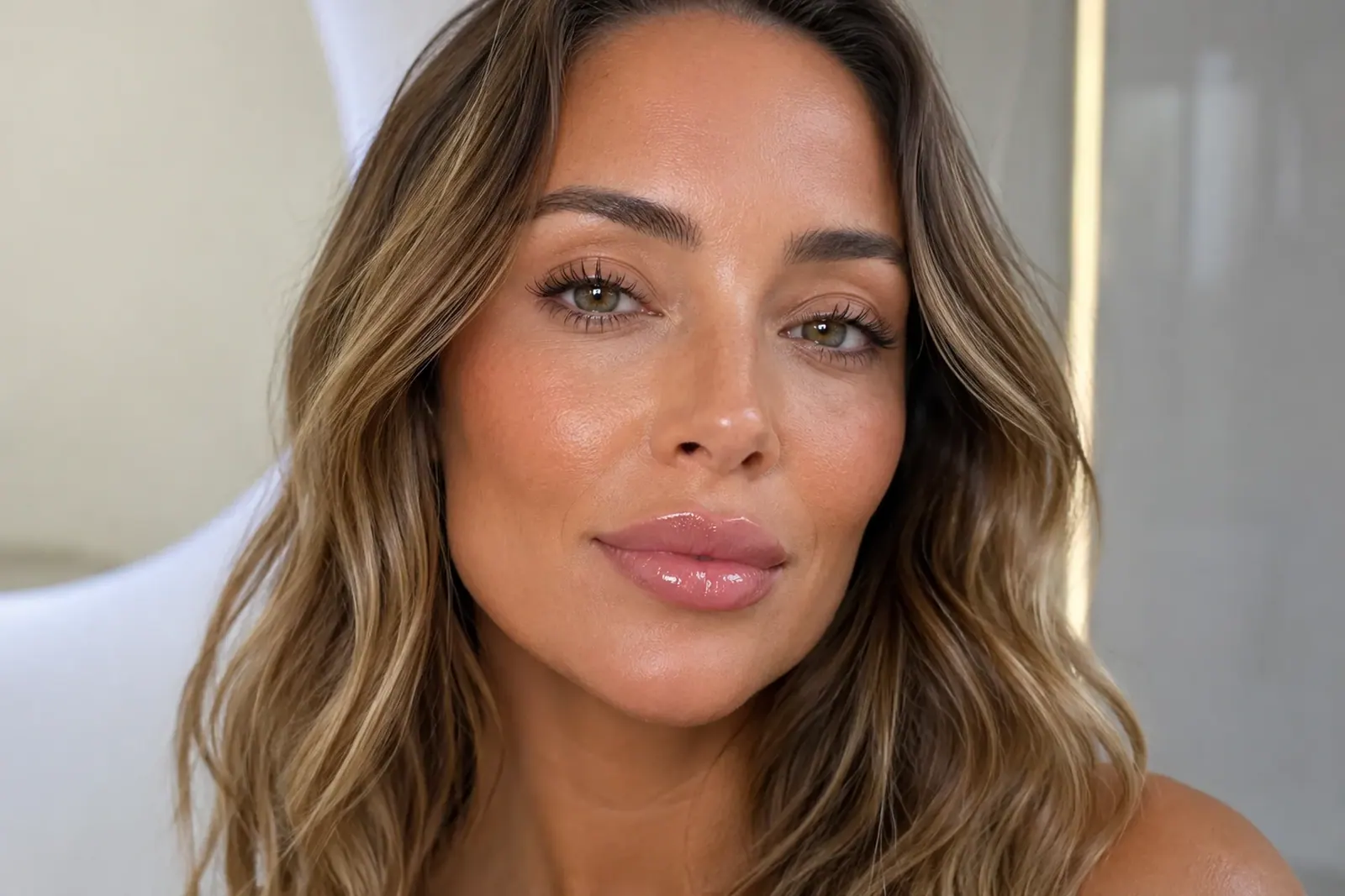 Woman with naturally enhanced, fuller lips after lip enhancement treatment at Englewood Med Spa in Bergen County, New Jersey.