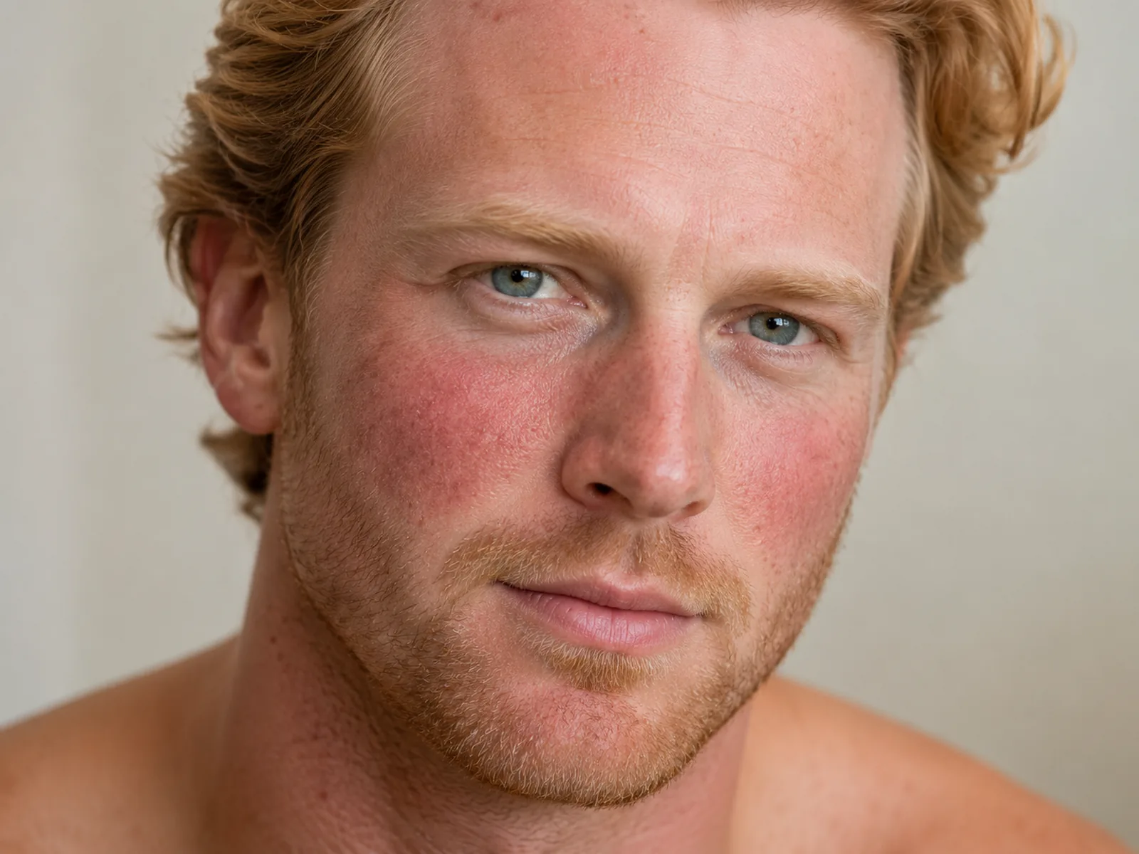 Close-up portrait of a fair-skinned man with rosacea and facial redness across the cheeks, treated at Englewood Med Spa in Bergen County, New Jersey