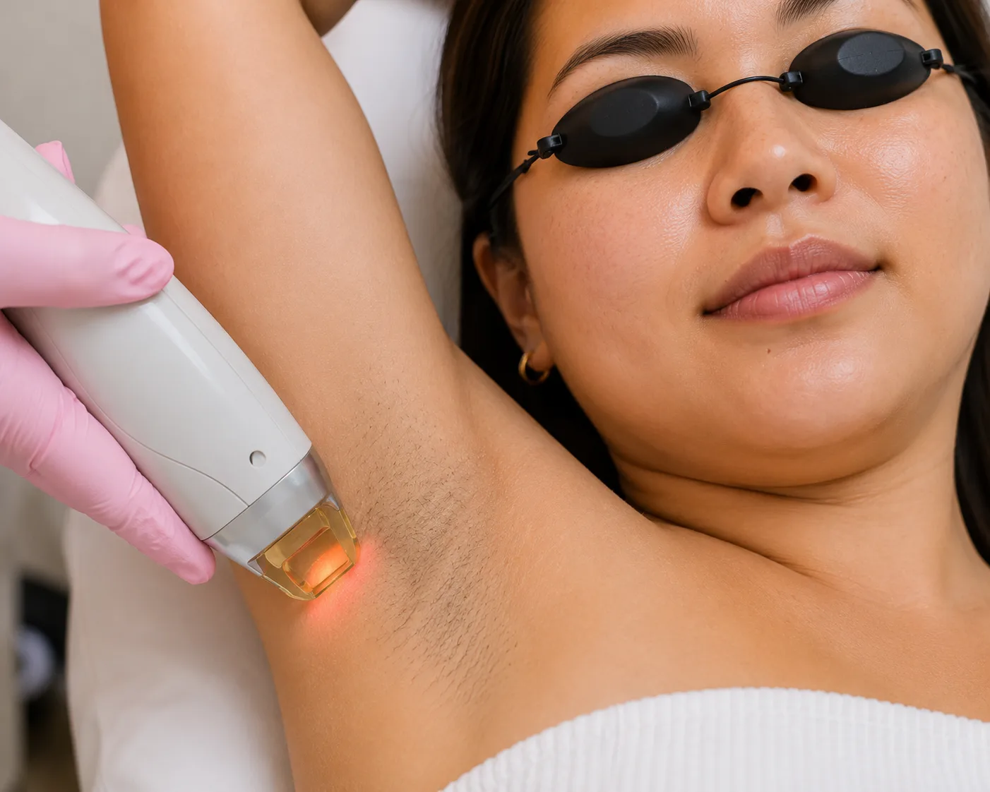 Woman receiving laser hair removal on her underarm at Englewood Cosmetic Medical Spa in Englewood, NJ
