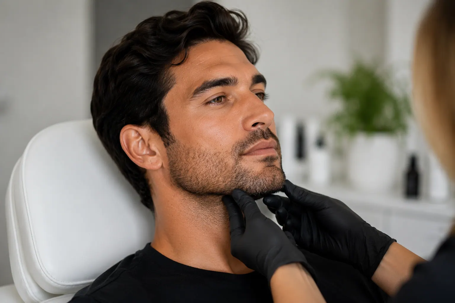 Man receiving a jawline enhancement consultation at Englewood Cosmetic Medical Spa in Bergen County, NJ